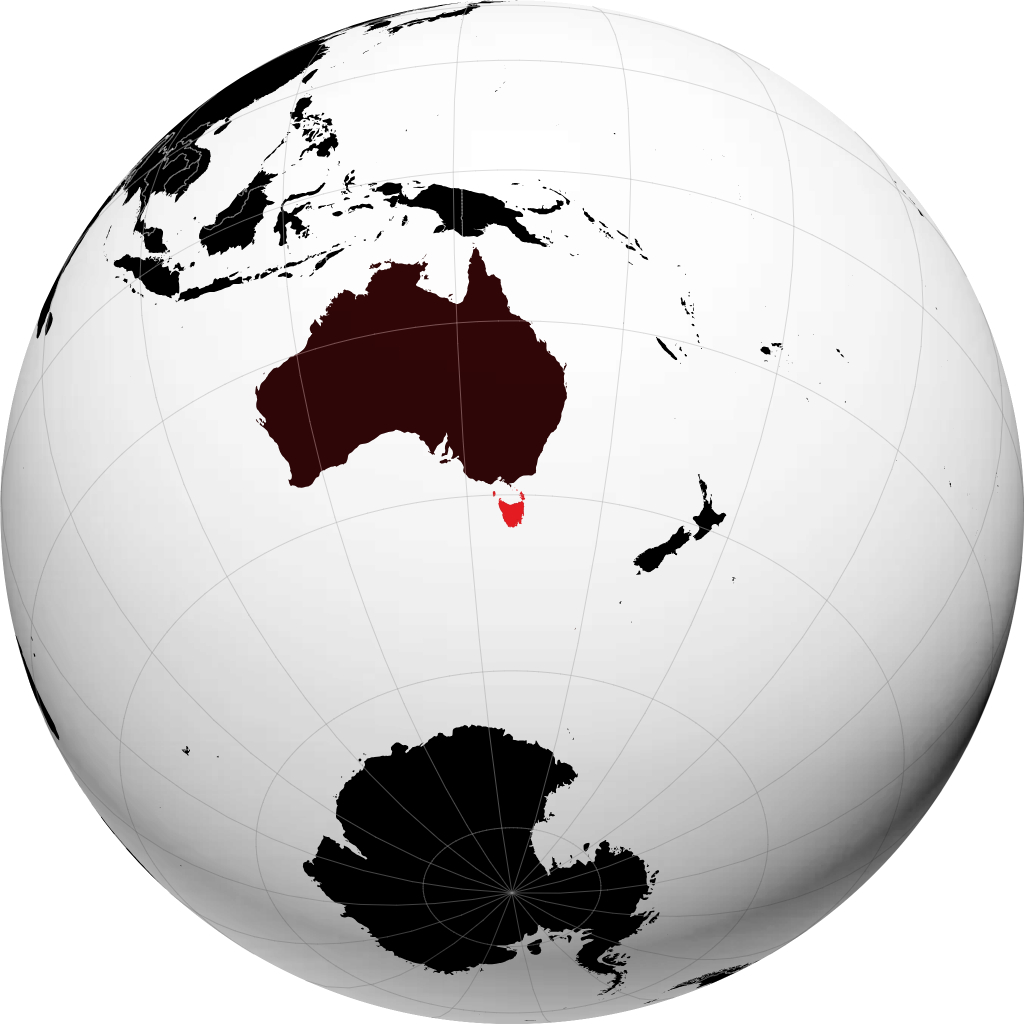 Estado de Tasmania en el globo