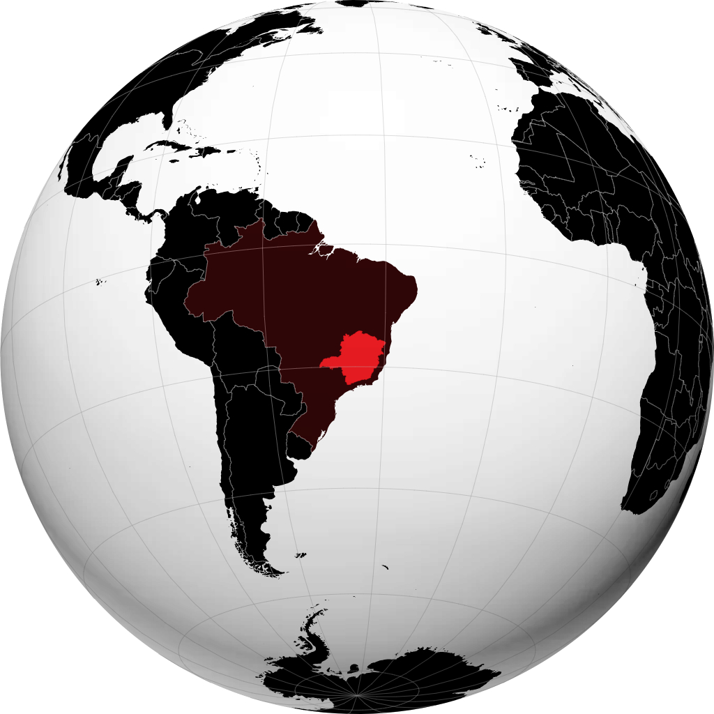 Estado de Minas Gerais en el globo